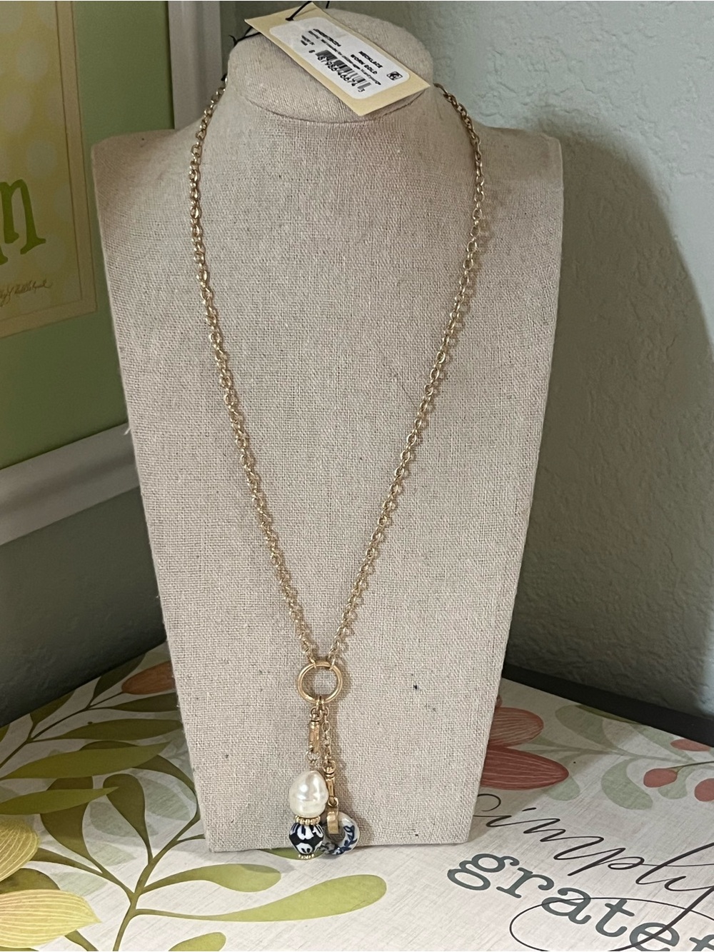 Patricia Nash Gold-Tone Necklace with Pearl and Navy Bead Charms - Picture 7 of 7